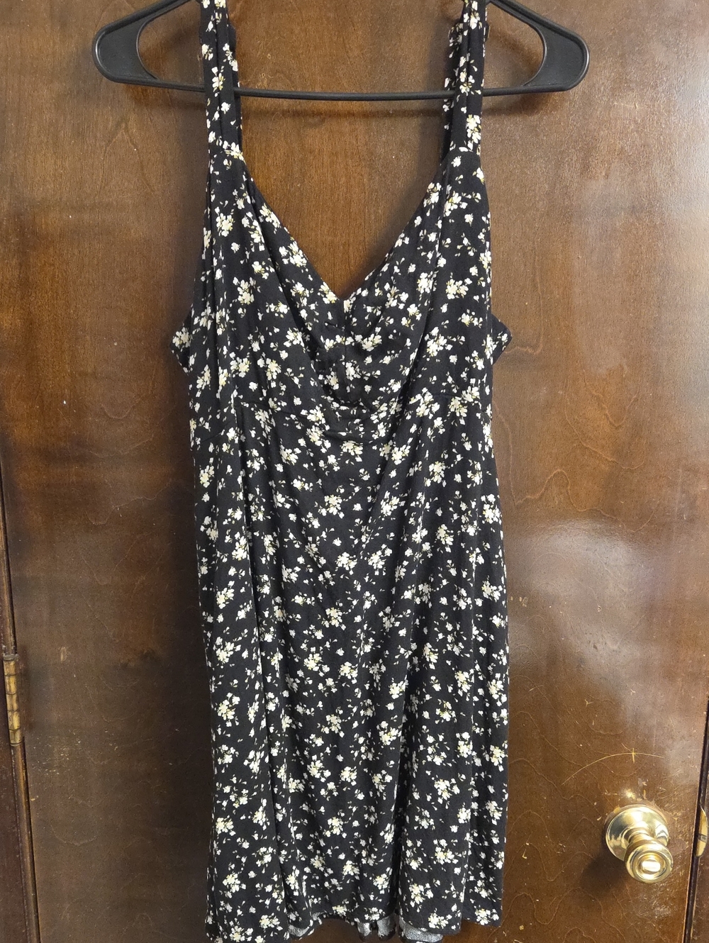 Old Navy Black Mini Slip Dress with Cream Floral Print